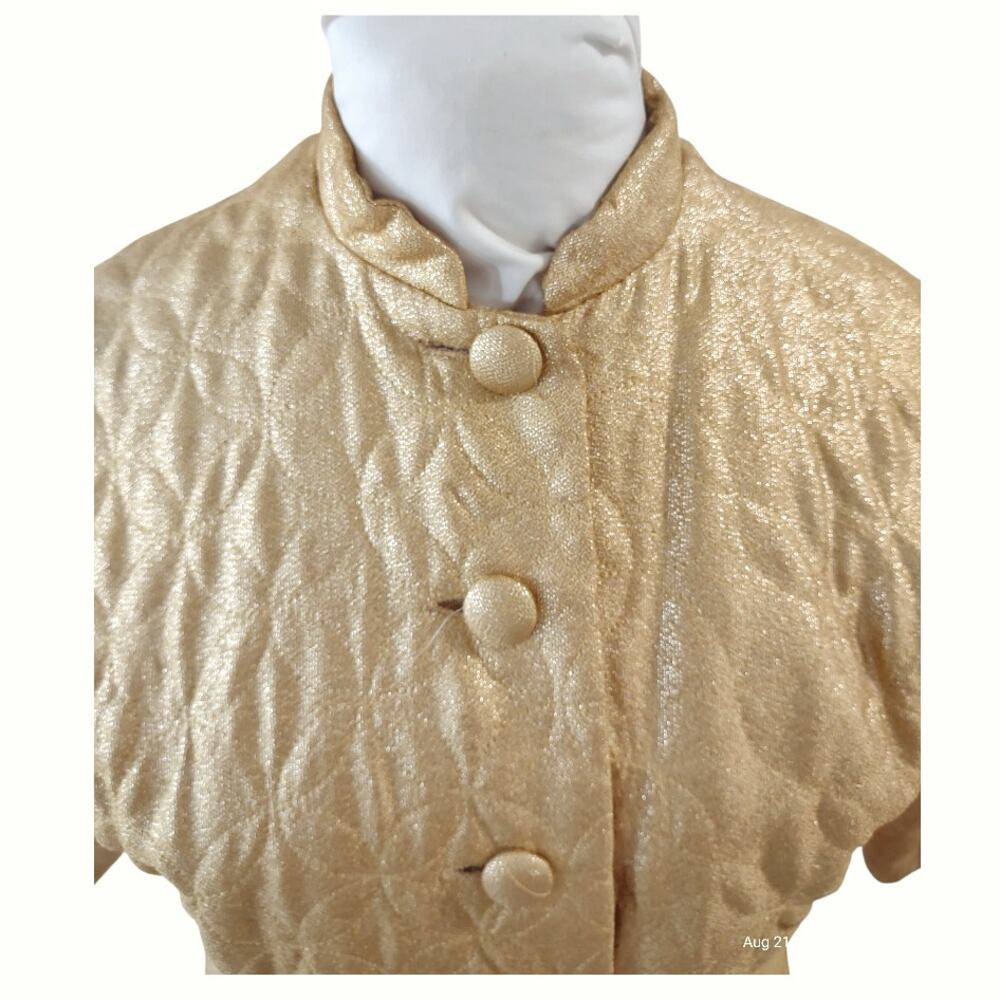 Vintage Gold Quilted Bed Jacket Size 8 Costume 60's Retro Cropped Evening Coat - Picture 7 of 13